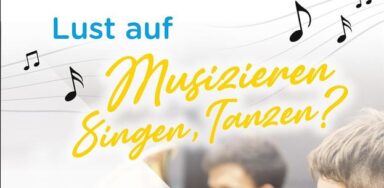Bildausschnitt der Musikschuleinladung - Schriftzug "Lust auf Musizieren, Singen und Tanzen?"